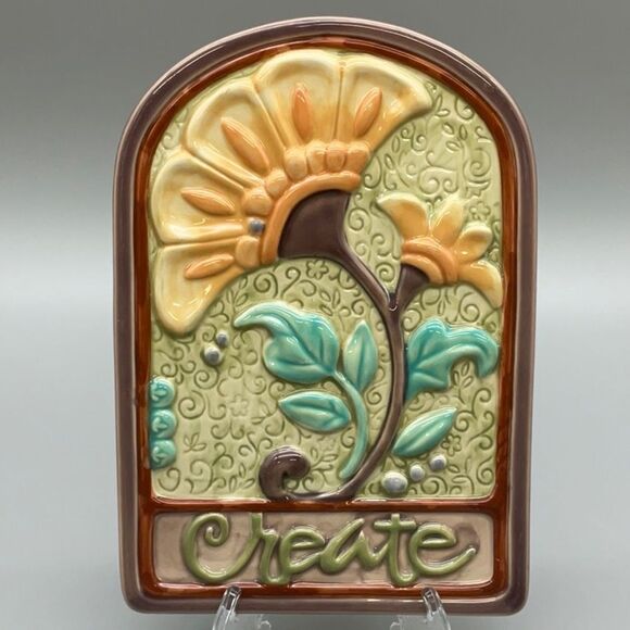 Enesco Other - Vintage Enesco Ceramic Wall Plaque "create" Art Nouveau Style